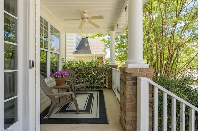 view of patio / terrace with covered porch and a ceiling fan