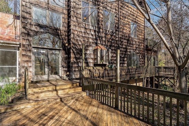 wooden terrace with french doors