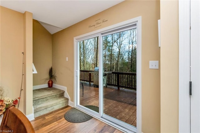 entryway with hardwood / wood-style floors