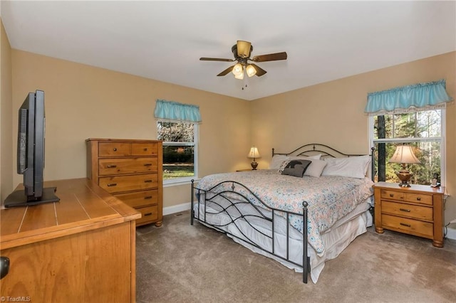 bedroom featuring carpet floors and ceiling fan