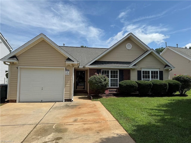 6108 Trotting Pl, Greensboro, NC 27405 - view of front facade with a garage, a front lawn, concrete driveway, and roof with shingles