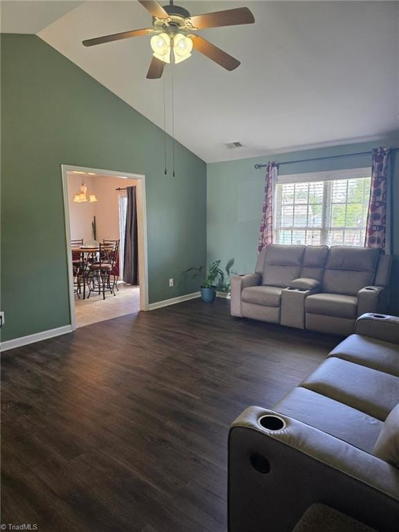6108 Trotting Pl, Greensboro, NC 27405 - living room with ceiling fan, wood finished floors, and high vaulted ceiling