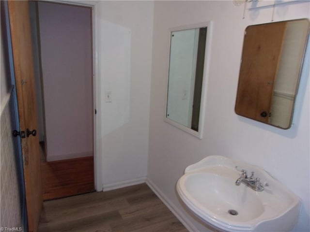 bathroom featuring wood-type flooring and sink