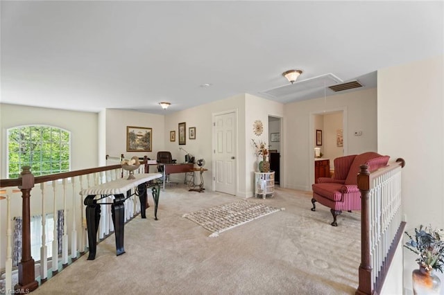 6065 Providence Church Rd, Winston-Salem, NC 27105 - sitting room with an upstairs landing, attic access, visible vents, and carpet floors