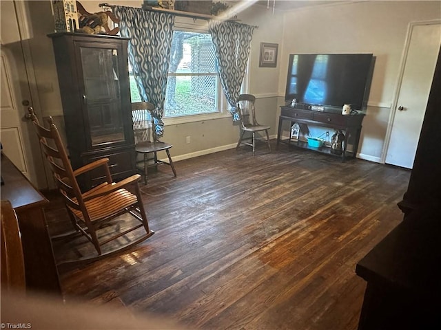 sitting room with dark hardwood / wood-style flooring