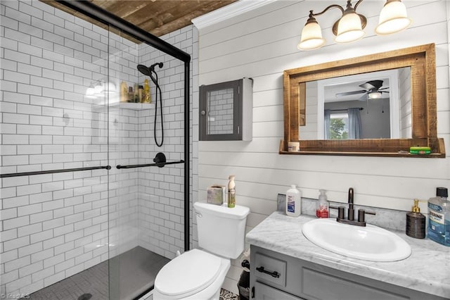 3809 Evergreen Dr, Trinity, NC 27370 - bathroom featuring vanity, a shower stall, and ceiling fan