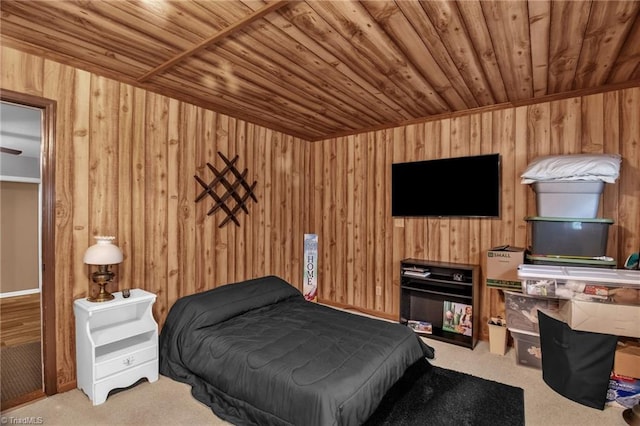 3809 Evergreen Dr, Trinity, NC 27370 - carpeted bedroom featuring wooden ceiling and wooden walls