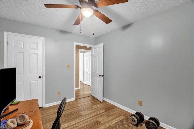 3809 Evergreen Dr, Trinity, NC 27370 - office area with light wood finished floors, a ceiling fan, and a textured ceiling