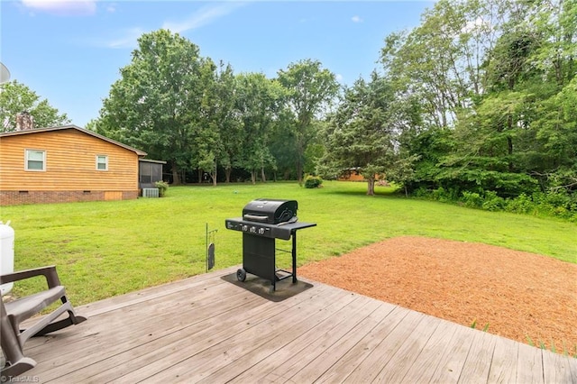 3809 Evergreen Dr, Trinity, NC 27370 - wooden deck with a grill, a lawn, and view of scattered trees