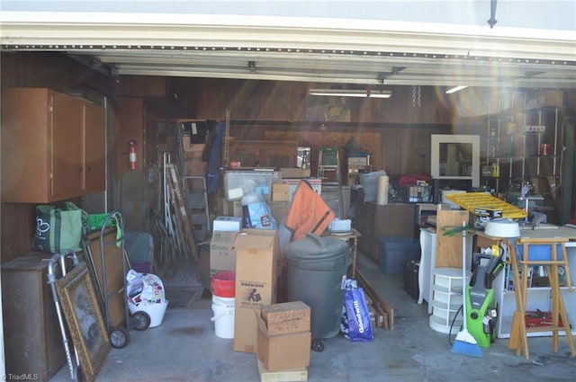 garage with wooden walls