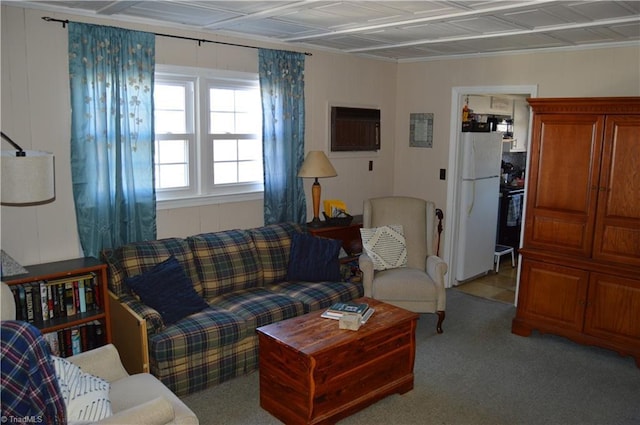 living room featuring carpet