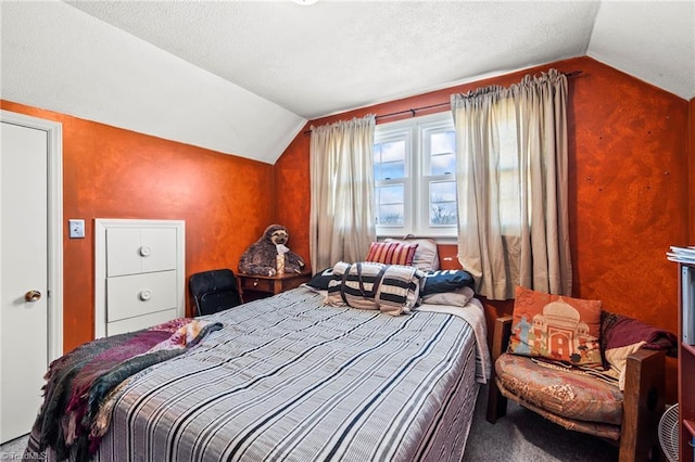 carpeted bedroom featuring vaulted ceiling