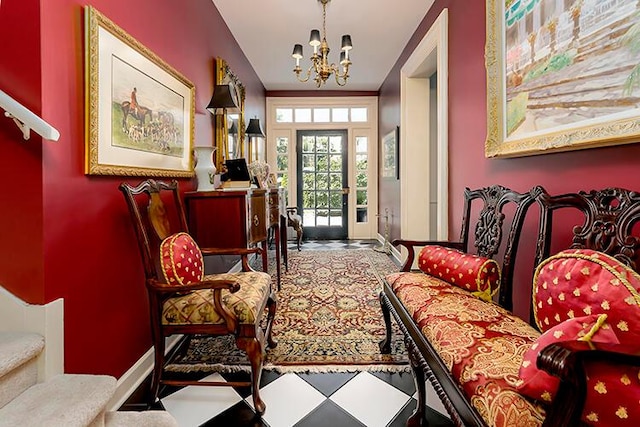 interior space with a notable chandelier