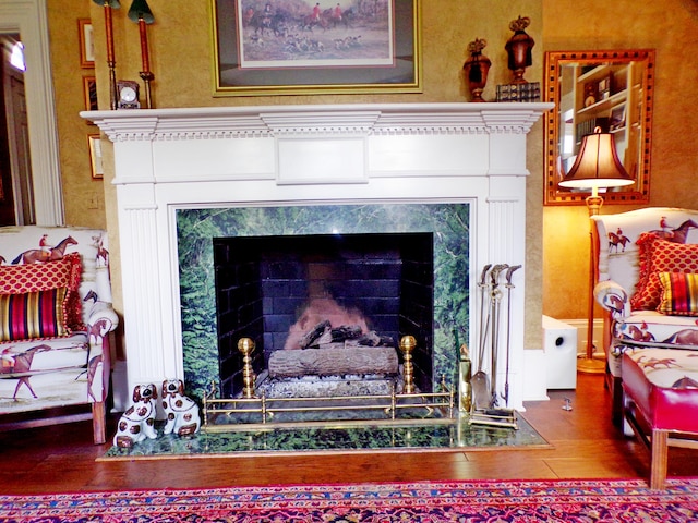 interior details featuring dark hardwood / wood-style flooring