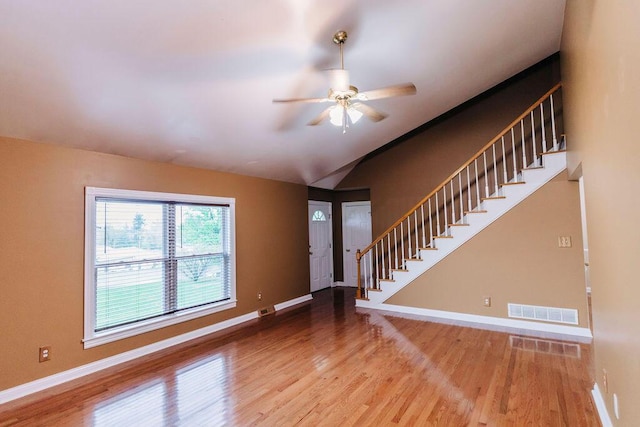 interior space with ceiling fan and light wood-type flooring