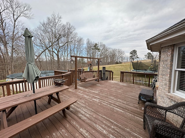 deck with a trampoline