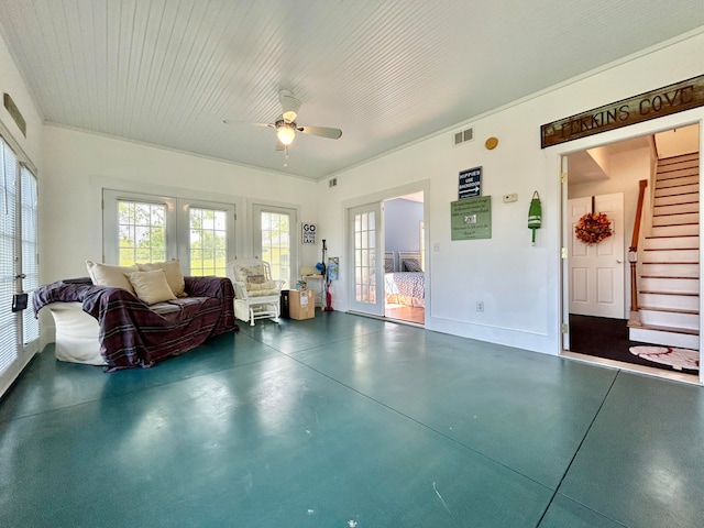 living room with ceiling fan