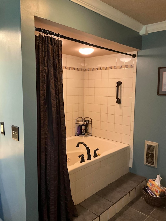 bathroom featuring tile floors and ornamental molding