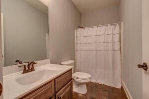 bathroom with toilet and vanity