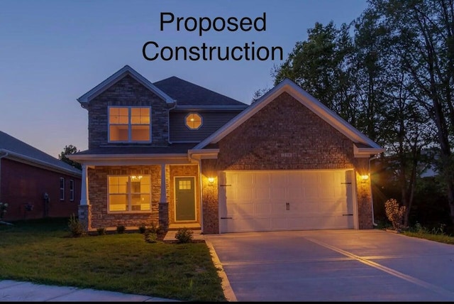 craftsman house featuring a yard and a garage