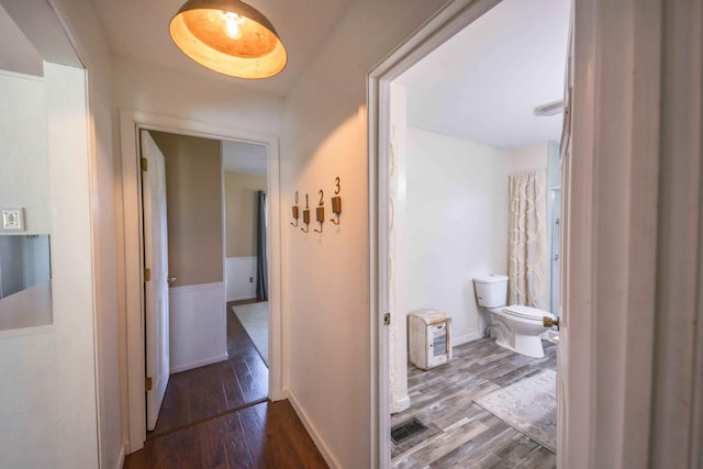 hallway featuring dark wood-type flooring