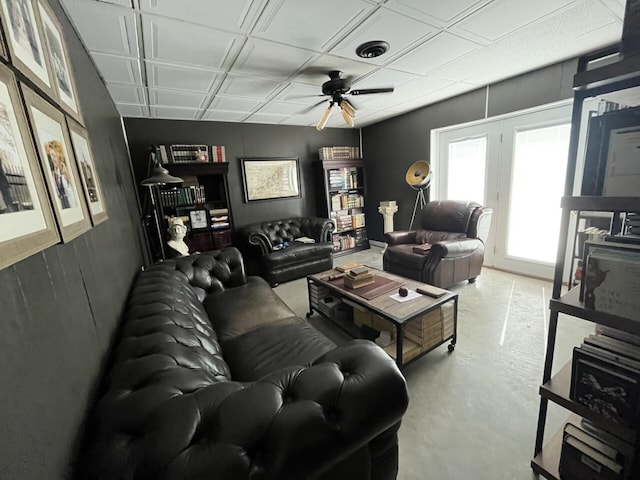 living room with ceiling fan