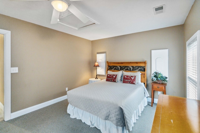 bedroom with carpet flooring and ceiling fan