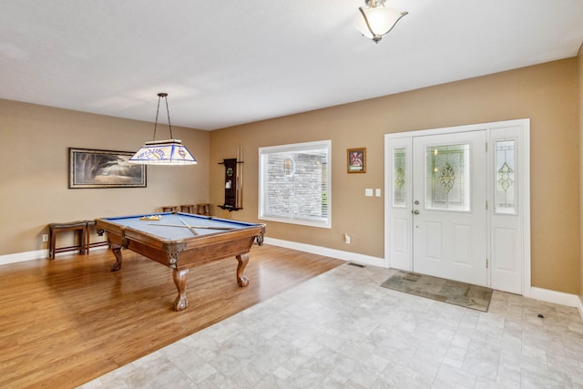 playroom with pool table and light wood-type flooring