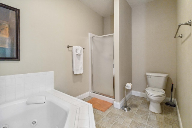 bathroom featuring toilet and shower with separate bathtub