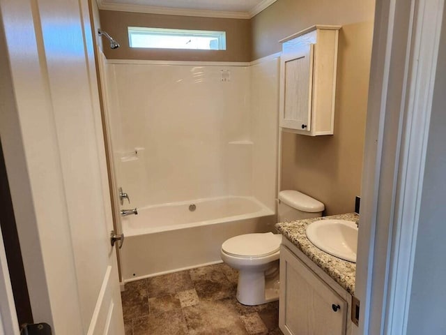 full bathroom with shower / bathing tub combination, tile floors, toilet, and vanity