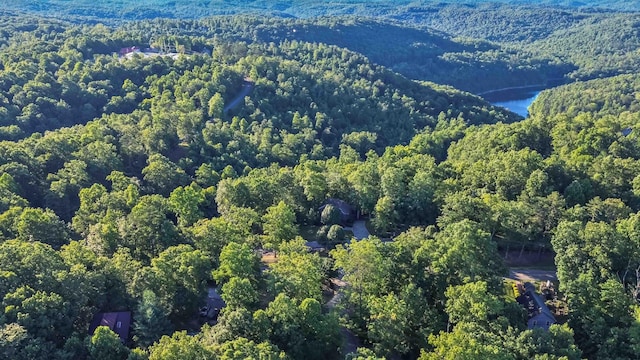 birds eye view of property with a wooded view