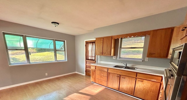 kitchen with sink, plenty of natural light, and light wood-type flooring