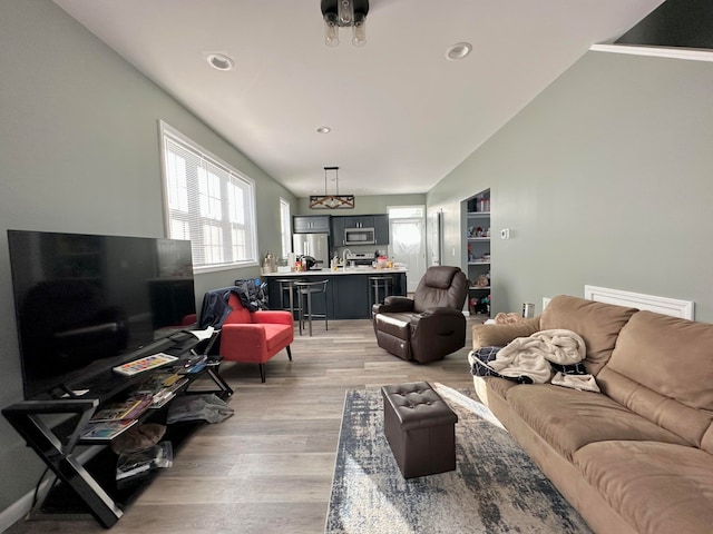 living room featuring sink and wood-type flooring