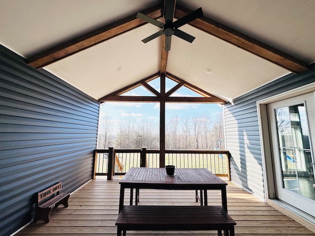 wooden deck with ceiling fan