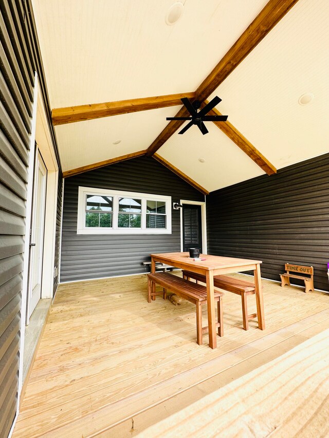 wooden deck with ceiling fan