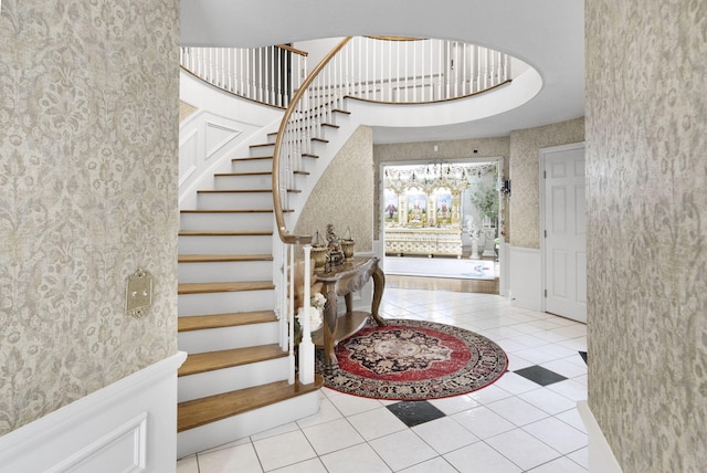 interior space featuring light tile floors