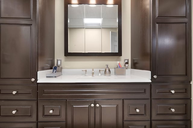 bathroom featuring a drop ceiling and large vanity