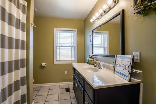 427 Sharpsburg Rd, Sharpsburg, KY 40374 - bathroom with baseboards, curtained shower, tile patterned flooring, and vanity