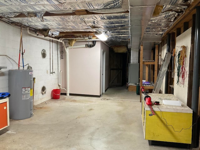 basement with water heater