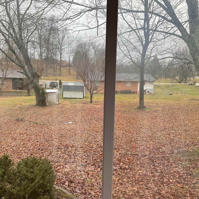 view of yard with a storage unit