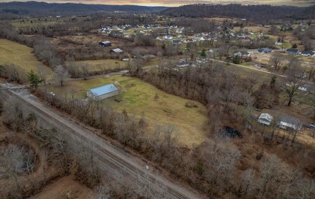 view of aerial view at dusk