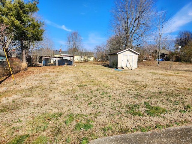 view of yard featuring a shed