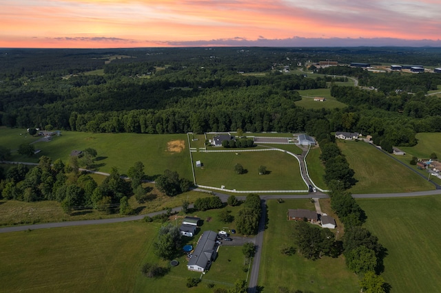 aerial view at dusk with a rural view