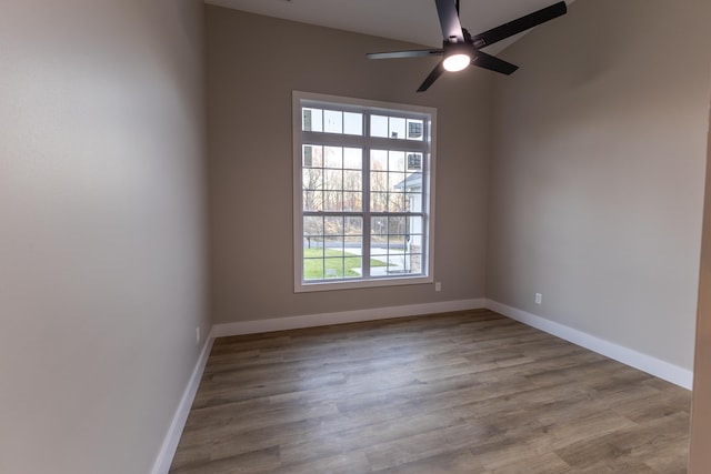 unfurnished room featuring ceiling fan and light hardwood / wood-style flooring