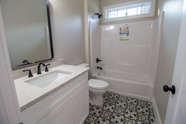 full bathroom featuring tile patterned flooring, vanity, toilet, and tub / shower combination