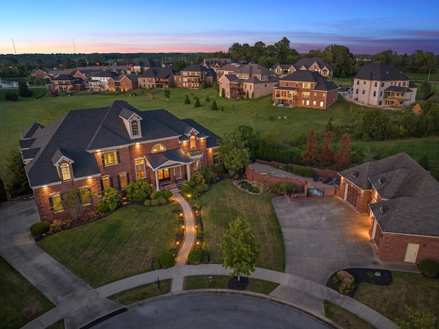 view of aerial view at dusk