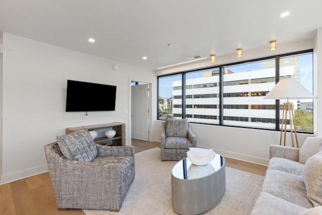 living room with light hardwood / wood-style floors