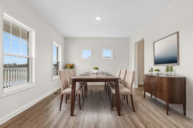 dining area with hardwood / wood-style flooring