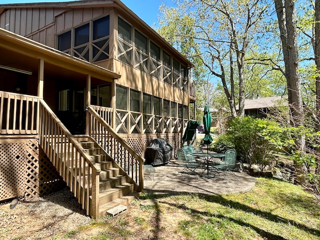 46-1 Woodson Bend Resort, Bronston, KY 42518 - back of house featuring stairs, a patio area, and board and batten siding
