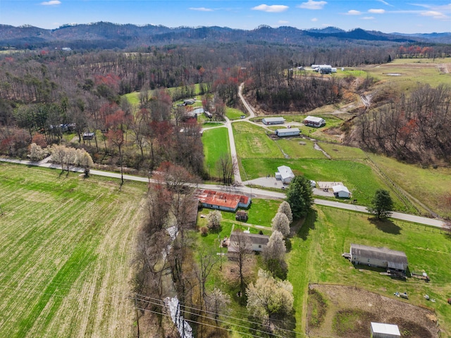 bird's eye view with a rural view and a mountain view